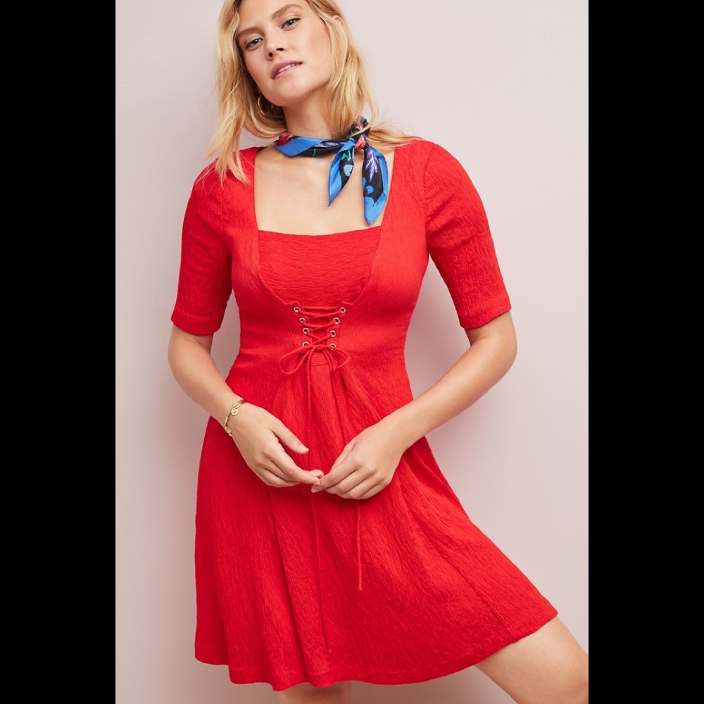 ANTHROPOLOGIE MAEVE Juliet Red Corset Dress Sz 12
